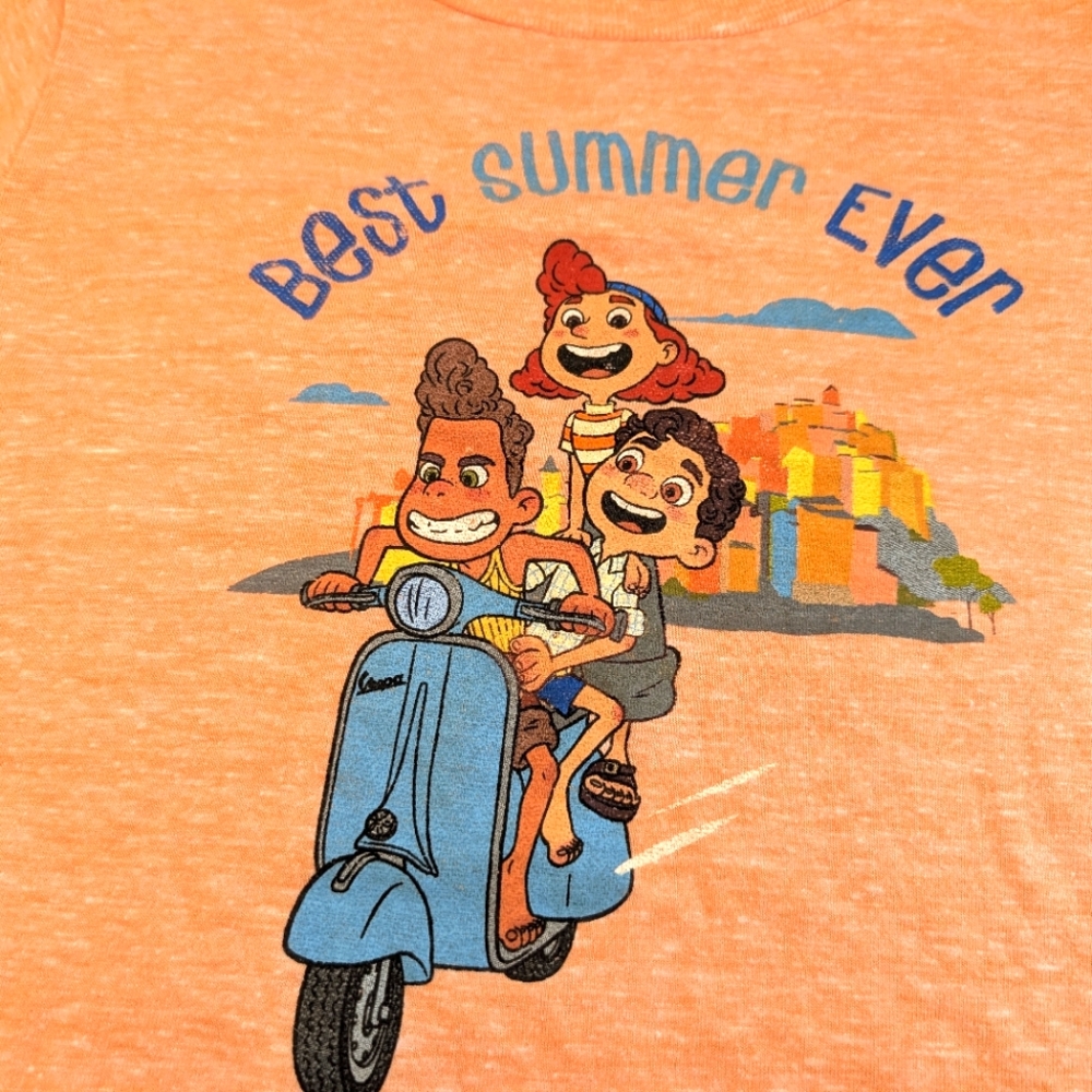 Disney Luca Funy Best Summer Ever T Shirt Youth L Orange Short Sleeve EUC